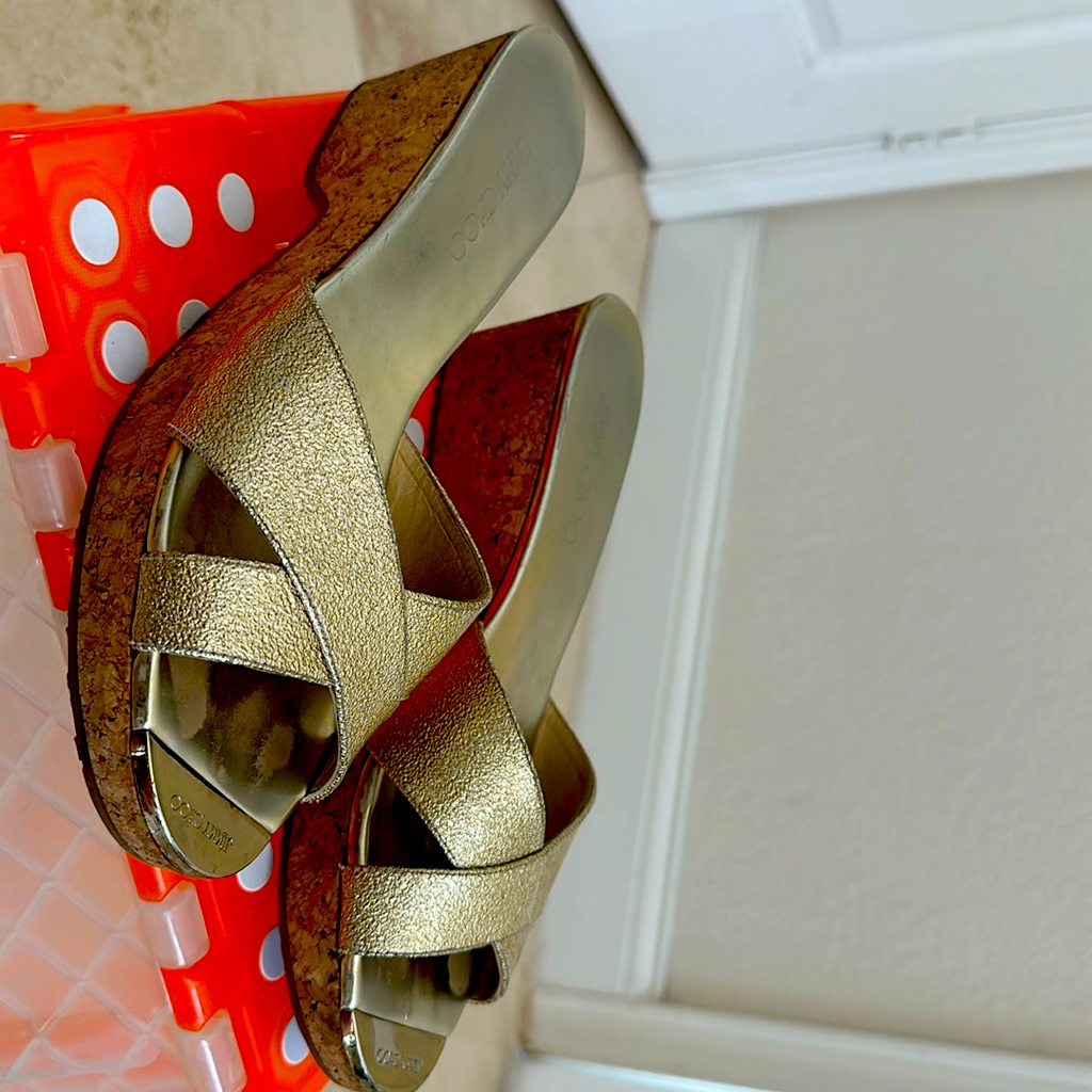 Classic Comfortable Hammered Gold 2.1/4 Heel Jimmy Choo Wedge In Size 11.5